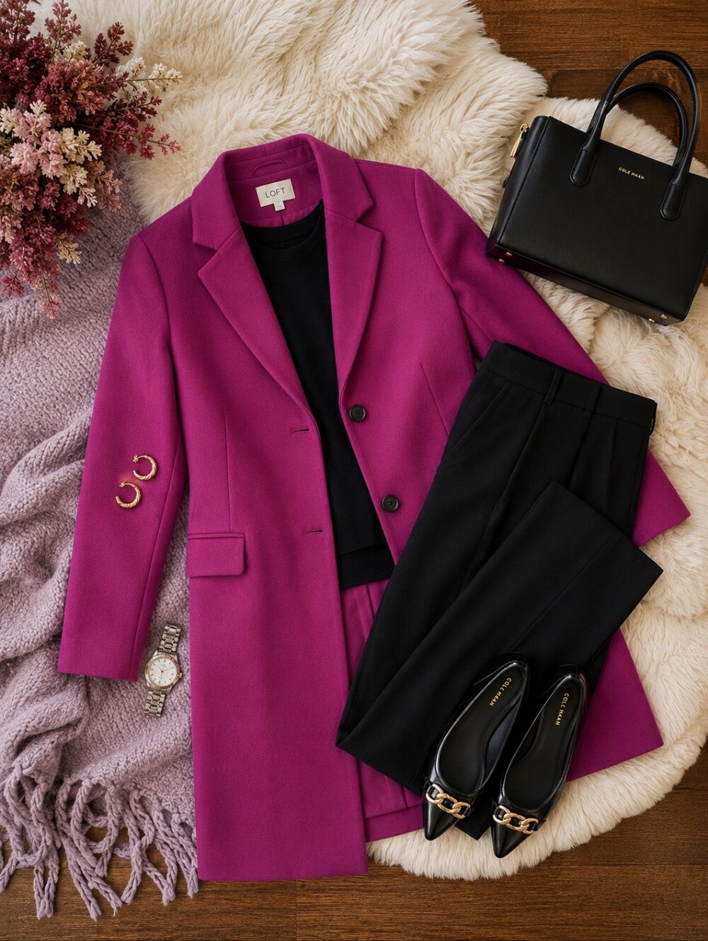 LOFT Coat| Women's Magenta | Wool-Blend| Like New - Picture 3 of 8